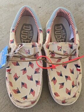 Hey Dude Kids' Lightweight Canvas Shoes in Flag Print - Cream/Red/Blue